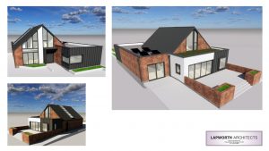 Front render of the new dormer bungalow at Lowood, Belbroughton Road, Clent, designed by Lapworth Architects near Bromsgrove.