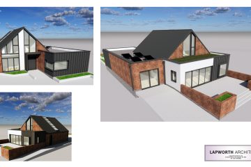 Front render of the new dormer bungalow at Lowood, Belbroughton Road, Clent, designed by Lapworth Architects near Bromsgrove.