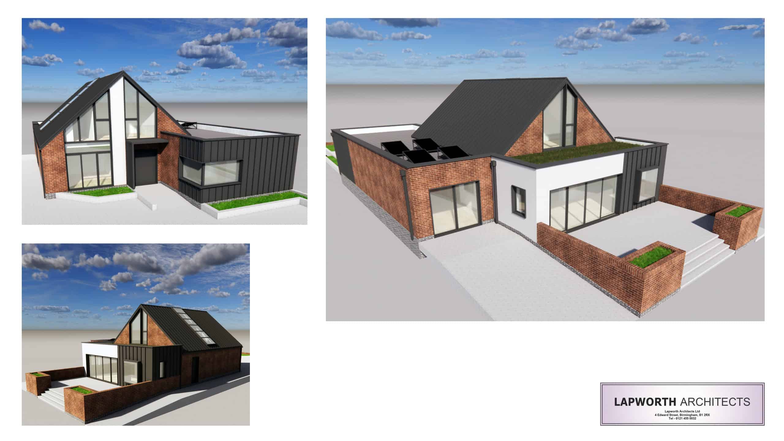 Front render of the new dormer bungalow at Lowood, Belbroughton Road, Clent, designed by Lapworth Architects near Bromsgrove.