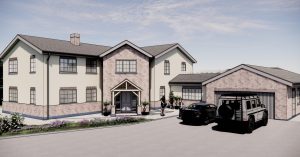 Front elevation of Providence Lodge on Bakers Lane in Dorridge, showing the revised design by Lapworth Architects that develops the previously approved Cross and Craig Associates scheme.