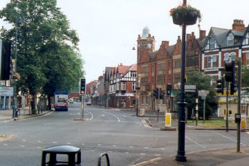 Street scene in Moseley, Birmingham, showing the traditional architecture and commercial frontage near Anderton Park Road, providing local context for Lapworth Architects’ residential design.
